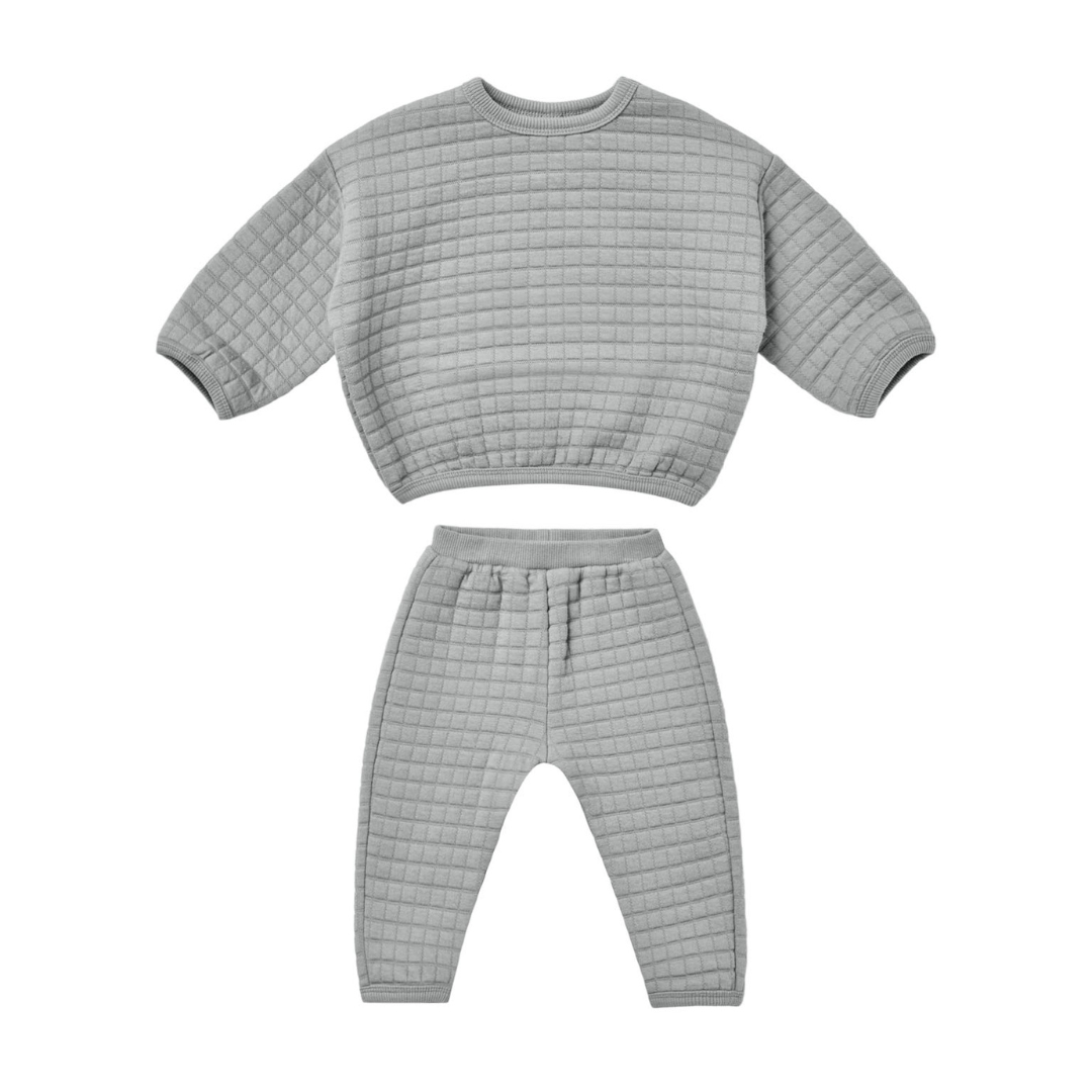 Quincy Mae Quilted Sweater & Pant Set / Dusty Blue
