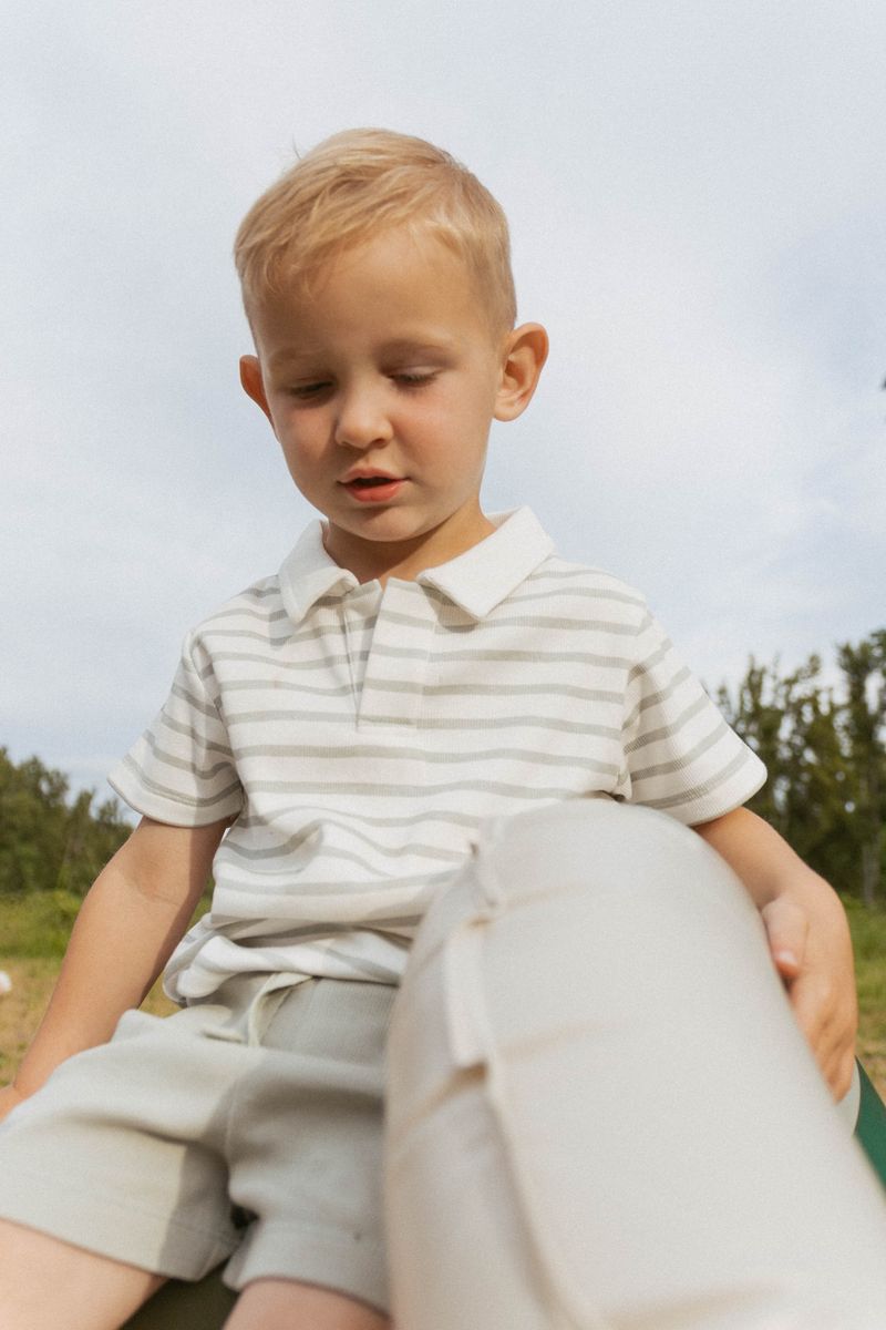 Organic Collar Tee & Shorts Set / Fog Stripe
