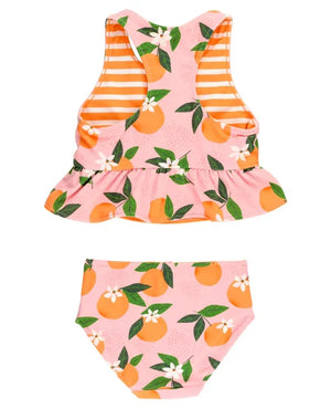 RuffleButts Orange You The Sweetest Reversible Peplum Tankini Set