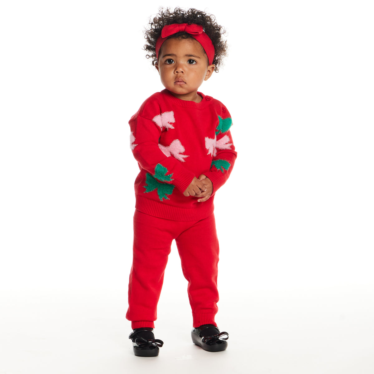 Red Bow Sweater, Pants & Headband Set