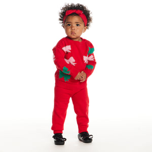 Red Bow Sweater, Pants & Headband Set