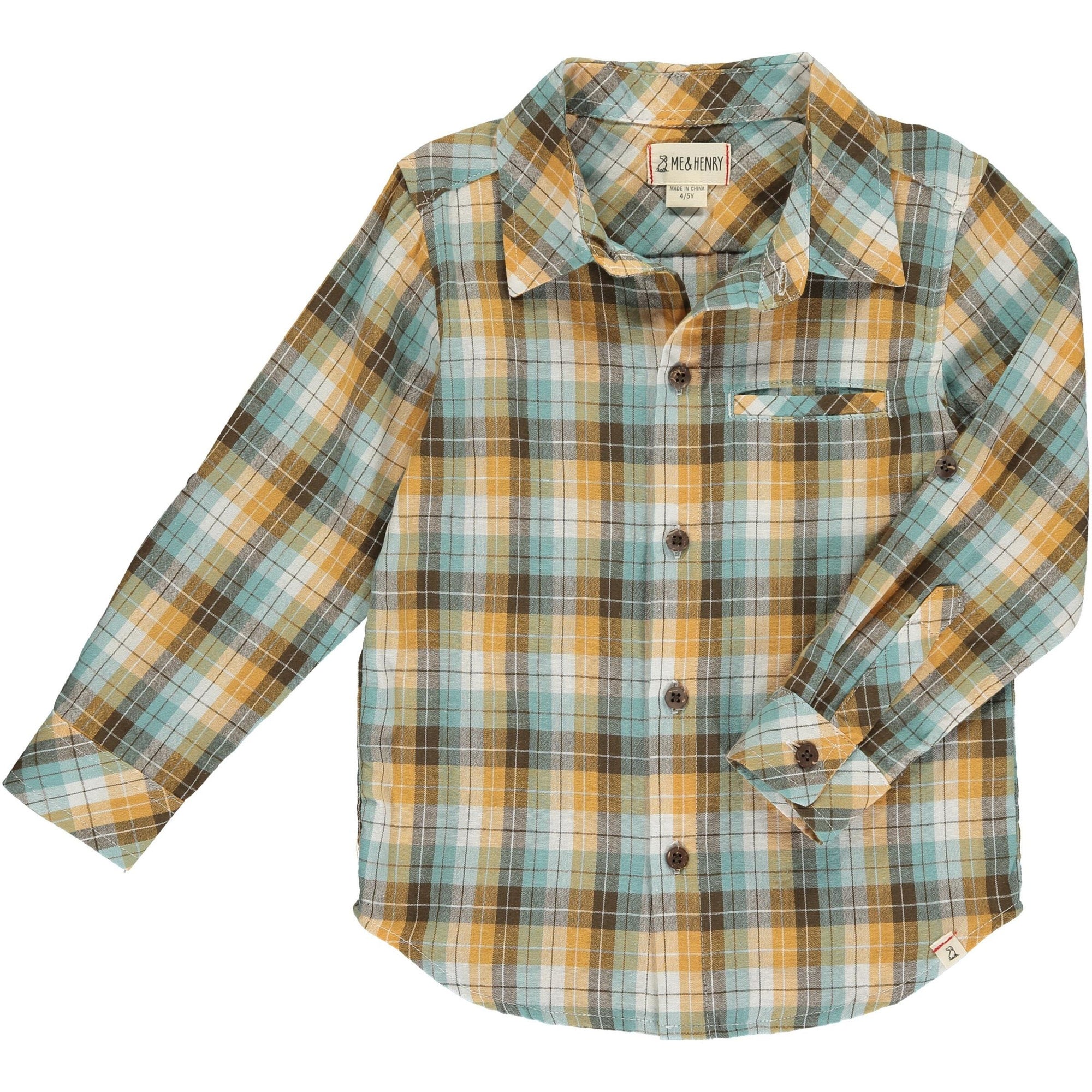Me & Henry Atwood Woven Shirt / Tan, Brown & Blue Plaid