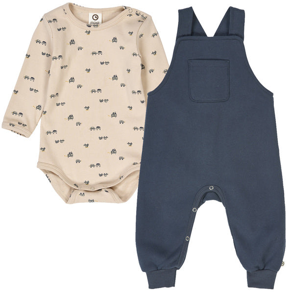 Muesli Auto Overalls Baby Set / Oak & Stormy Blue