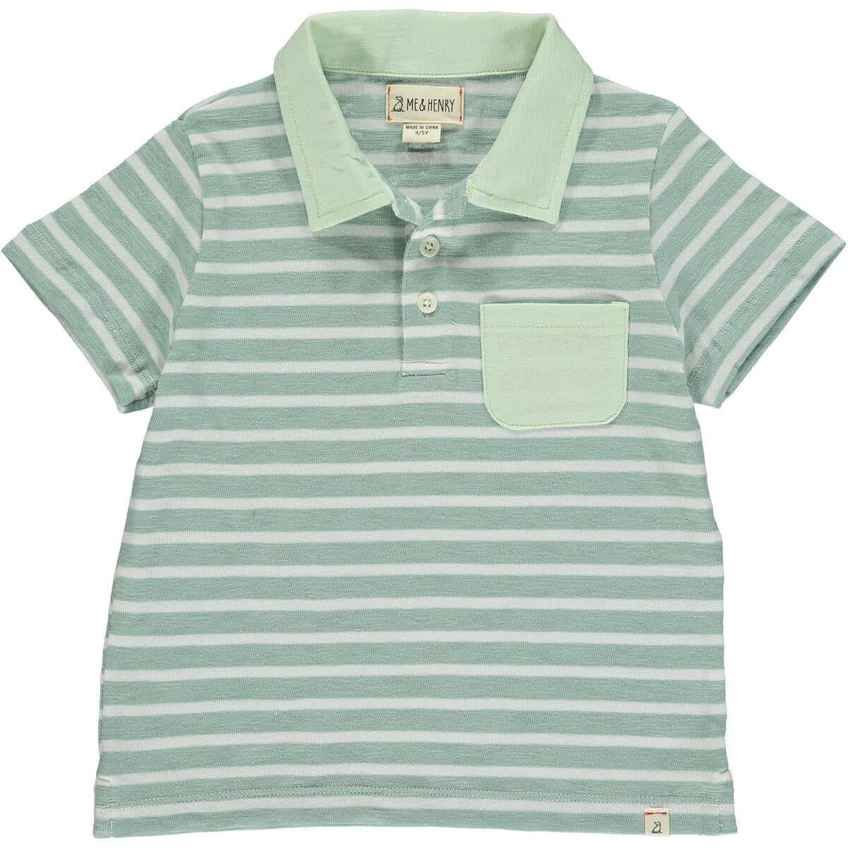 Me & Henry Anchor Polo Shirt / Sage & White Stripe