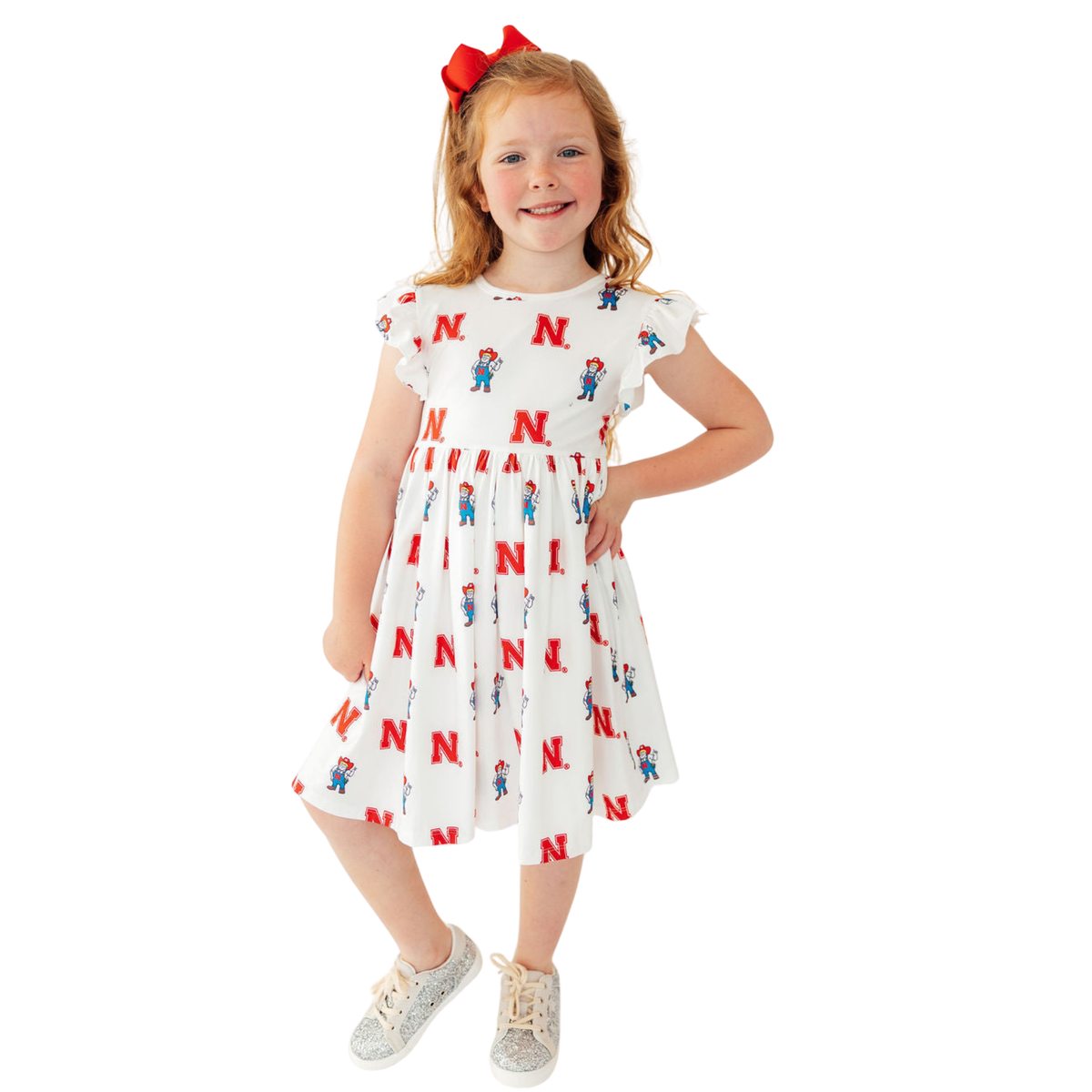 Nebraska White Herbie Husker Flutter Twirl Dress