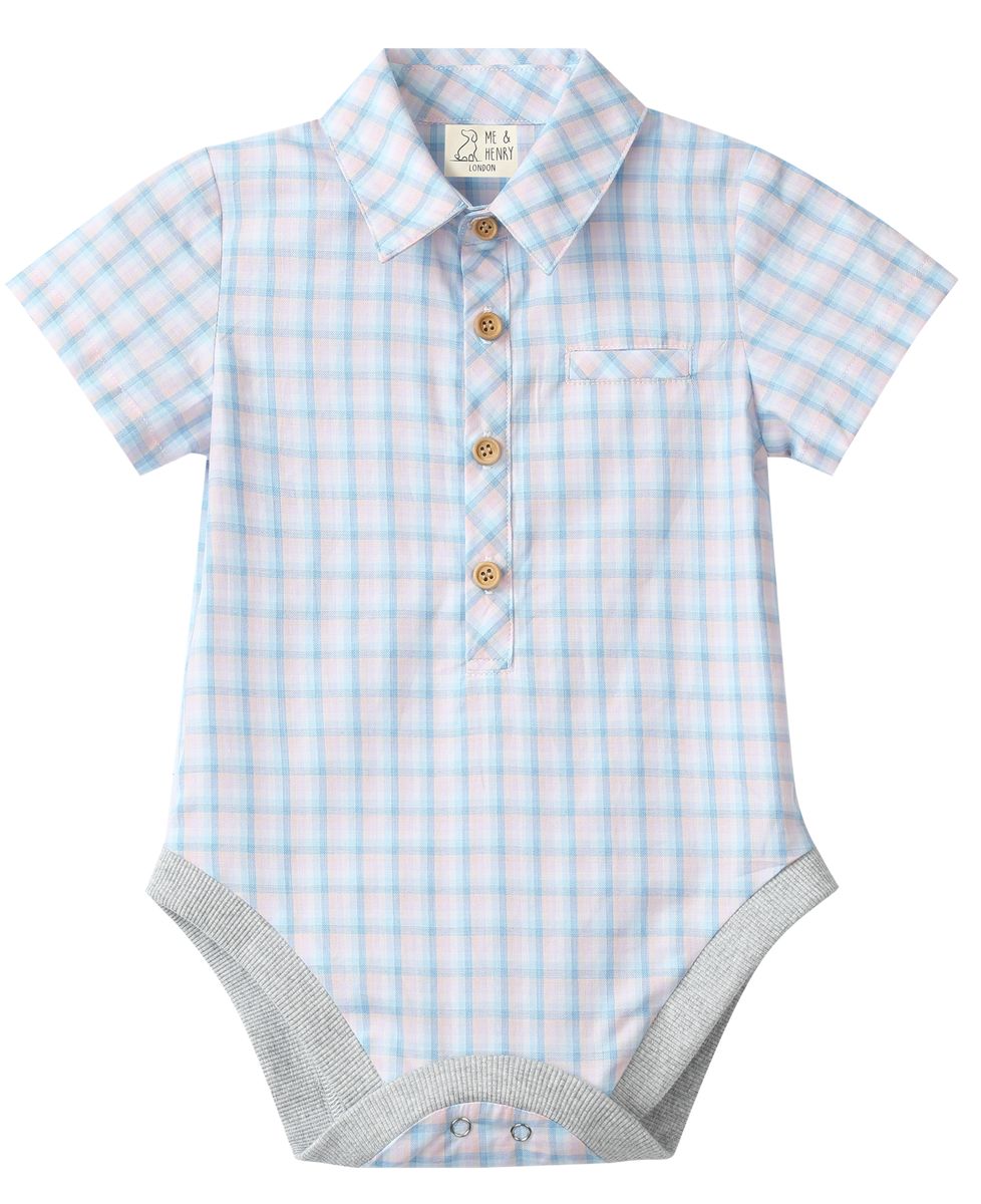 Me & Henry Helford Woven Onesie (SS26) / Pink & Blue Plaid