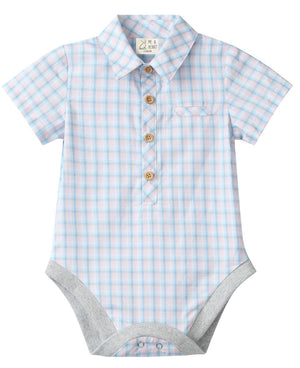 Me & Henry Helford Woven Onesie (SS26) / Pink & Blue Plaid