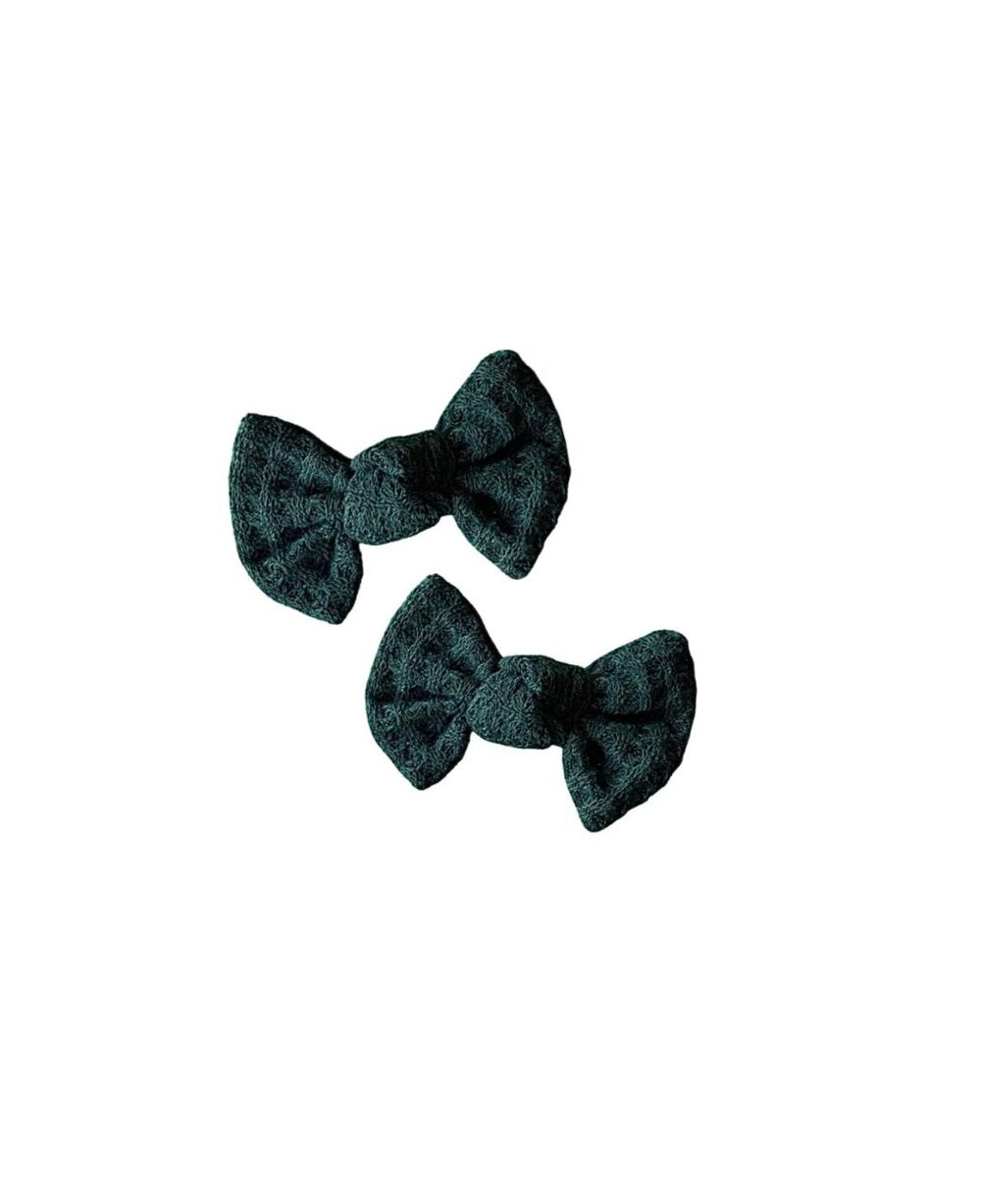 Waffle Piggy Knots Hair Clips - Forest Green