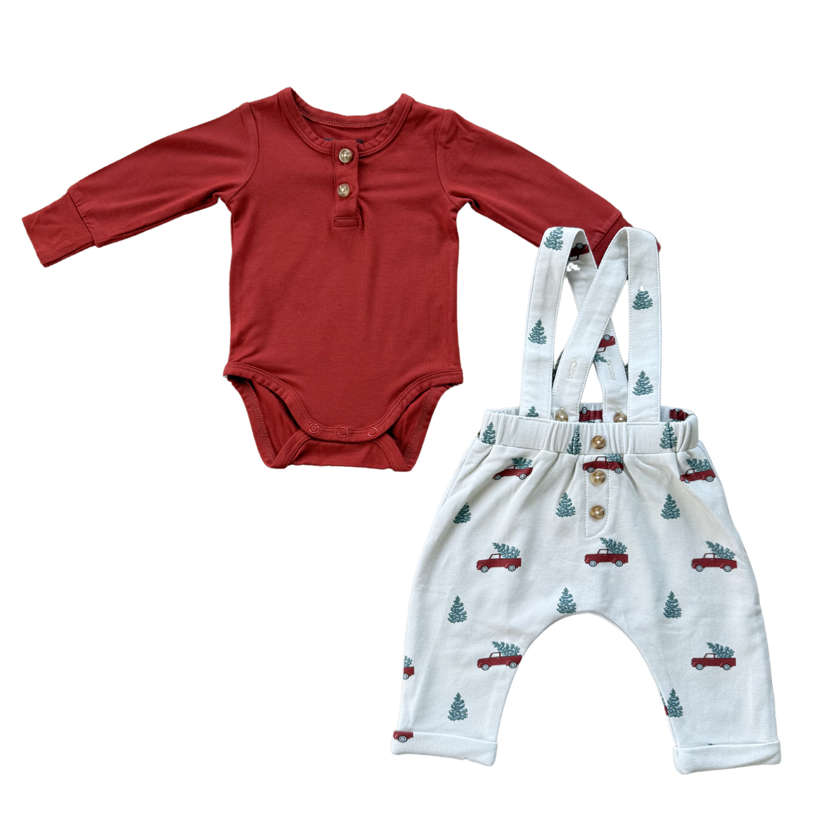 Babysprouts Henley Bodysuit Christmas Truck & Suspenders Set