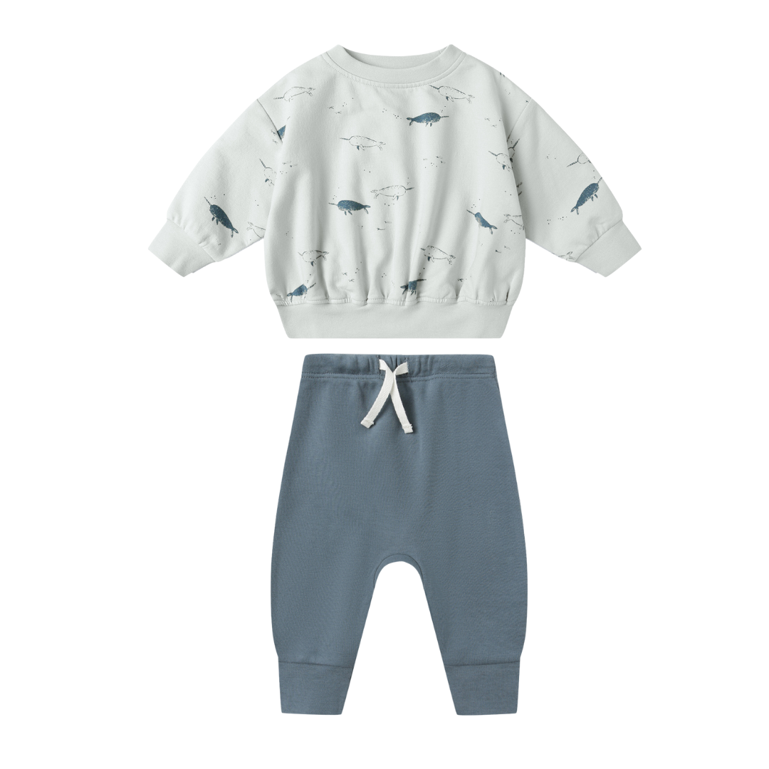 Quincy Mae Relaxed Sweatshirt & Drawstring Pant Set / Narwhals