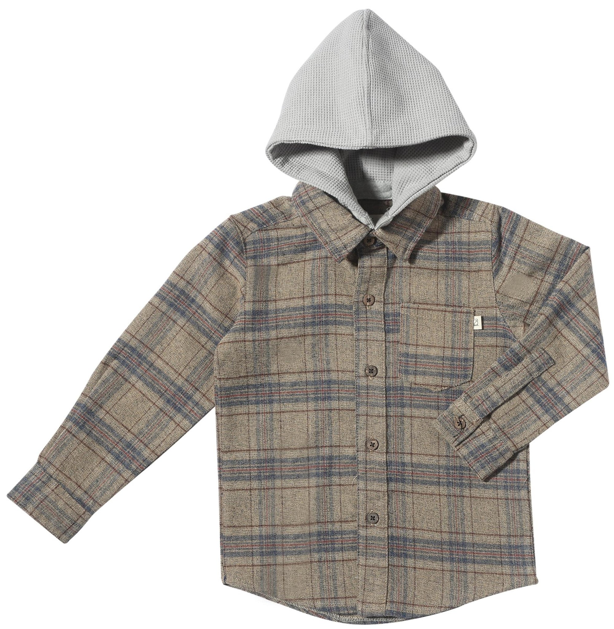 Me & Henry Erin Hooded Shirt / Beige Plaid