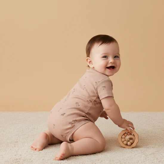 Organic Short-Sleeve Bubble Romper / Island Palm