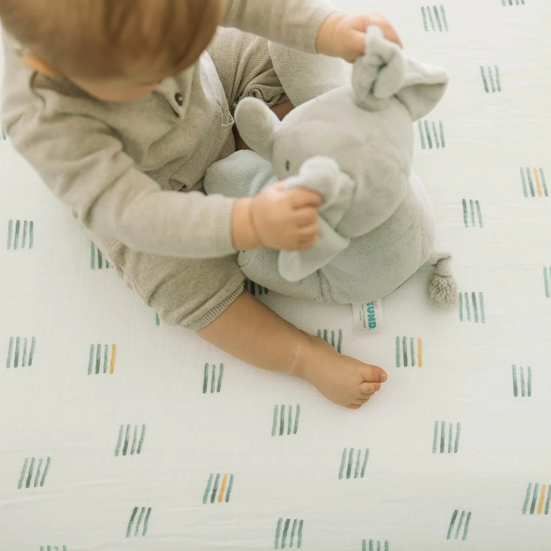 Little Unicorn Cotton Muslin Crib Sheet / Blue Stacks