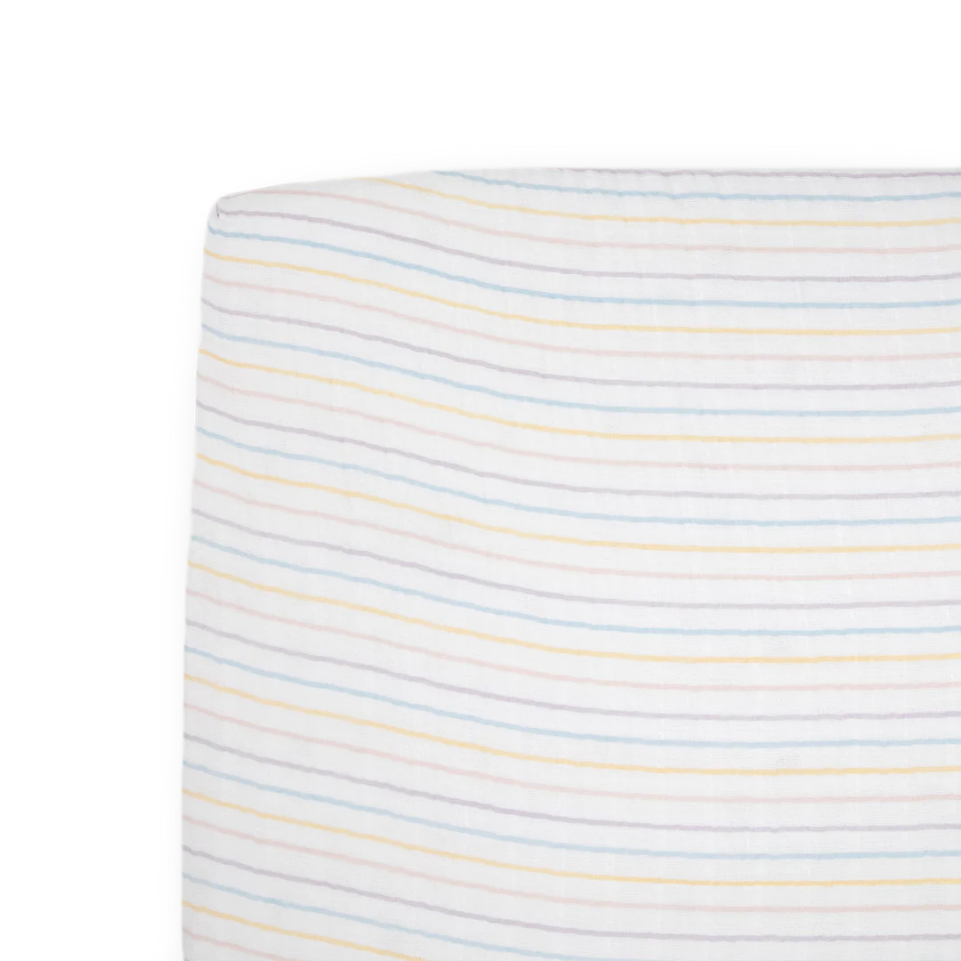 Little Unicorn Cotton Muslin Crib Sheet / Unicorn Stripe