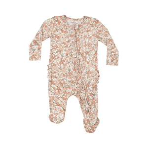 Sweet Rose Calico 2 Way Zipper Ruffle Footie