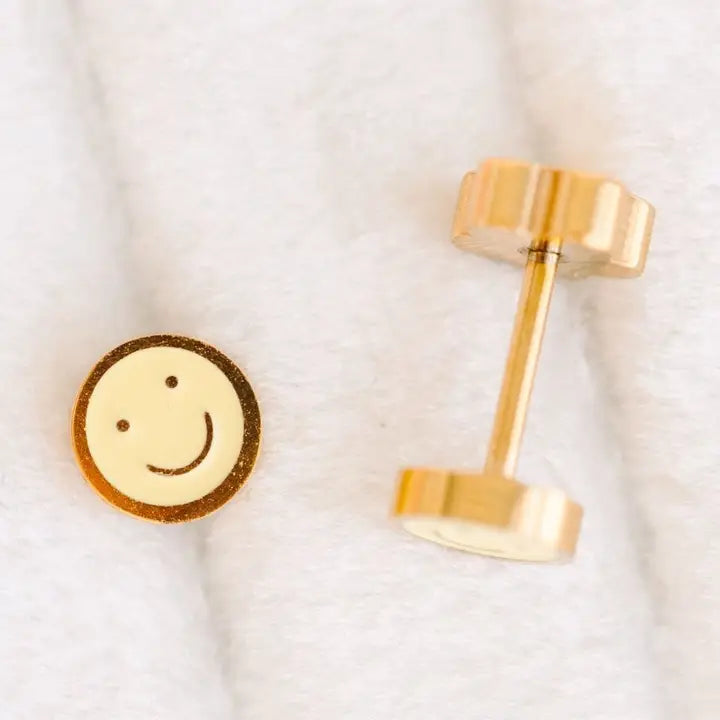 Pierced Tiny Yellow Smiley Earrings