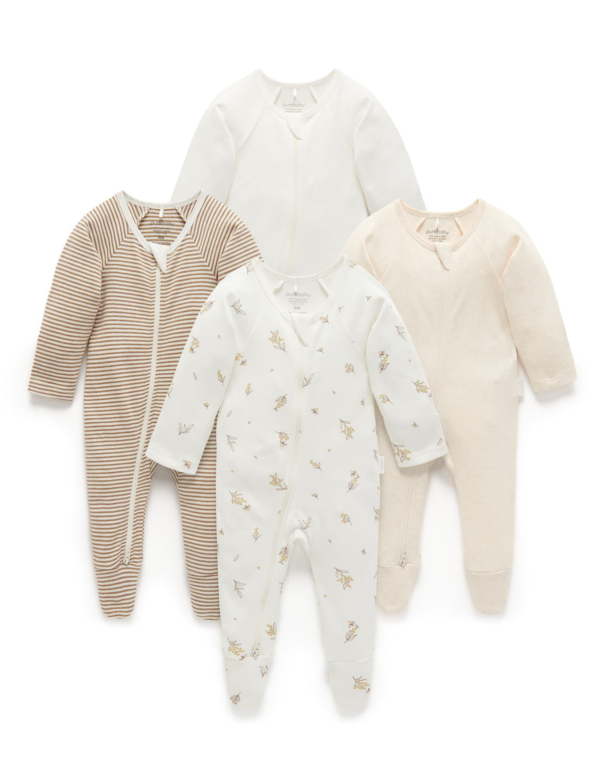 Purebaby Wattle Bee Zip Growsuit Footie