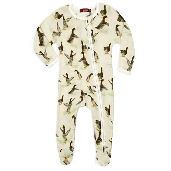 Milkbarn Organic Cotton Zipper Footed Romper / Duck