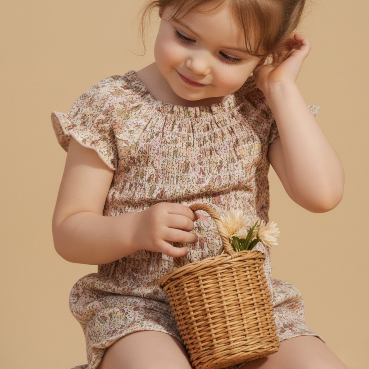 Organic Smocked Jumpsuit / Pastel Bloom