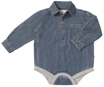 Me & Henry Jasper Woven Onesie / Thin Blue & White Stripe