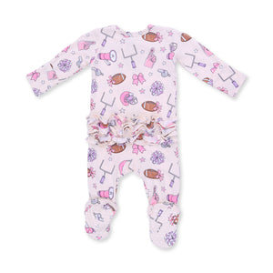 Football Cheer 2 Way Ruffle Back Zipper Footie