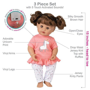 Adora Cuddle & Coo Interactive Talking Doll Unicorn Magic 3-Piece Set