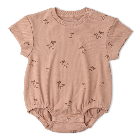 Organic Short-Sleeve Bubble Romper / Island Palm