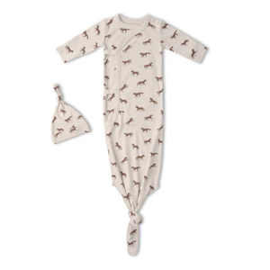 Organic Kimono Knotted Sleep Gown & Hat Set / Horses