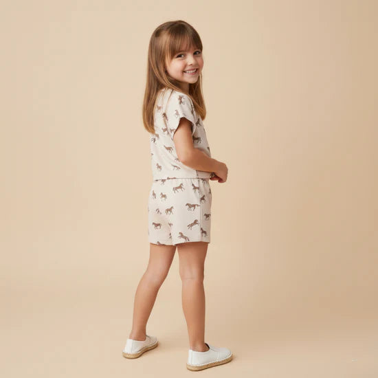 Organic Drop Shoulder Tee & Short Set / Horses