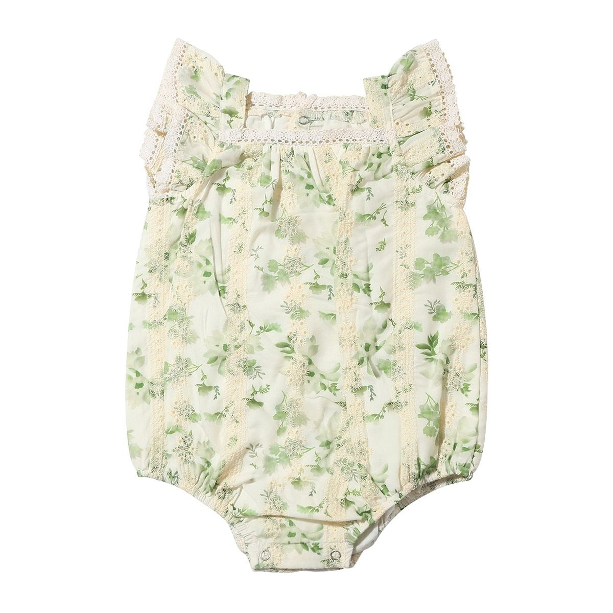 Charlotte Bubble Romper / Green Eyelet Print