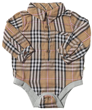 Me & Henry Jasper Woven Onesie / Brown, Black & Red Plaid