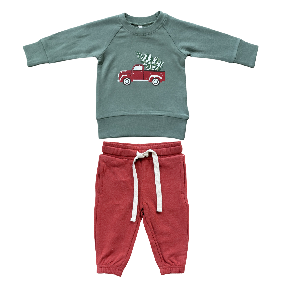 Babysprouts Christmas Truck Raglan + Red Joggers Set
