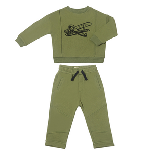 Alex Top + Ridley Bottom Set / Sage Green Airplane