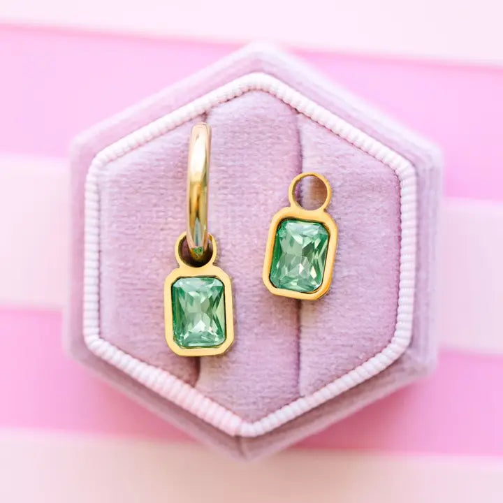 Pierced Emerald Gem Earring Charms