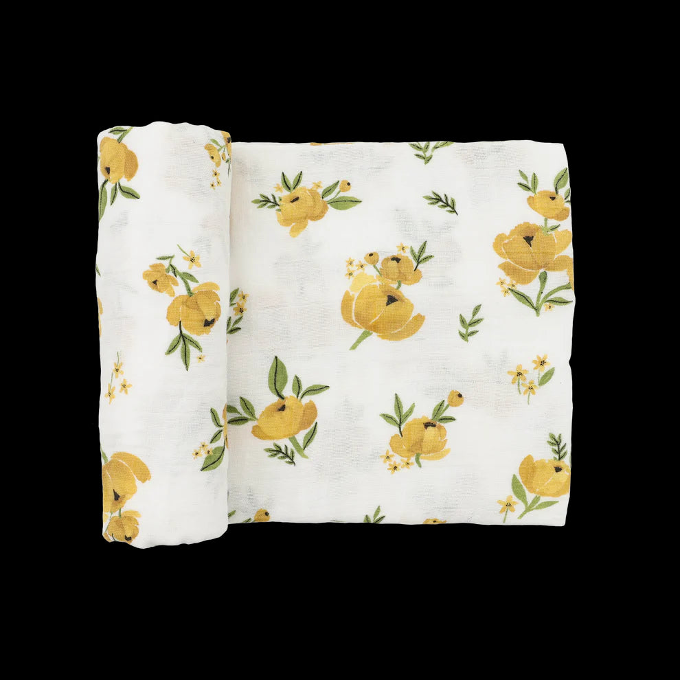 Little Unicorn Organic Cotton Muslin Swaddle Blanket / Yellow Roses
