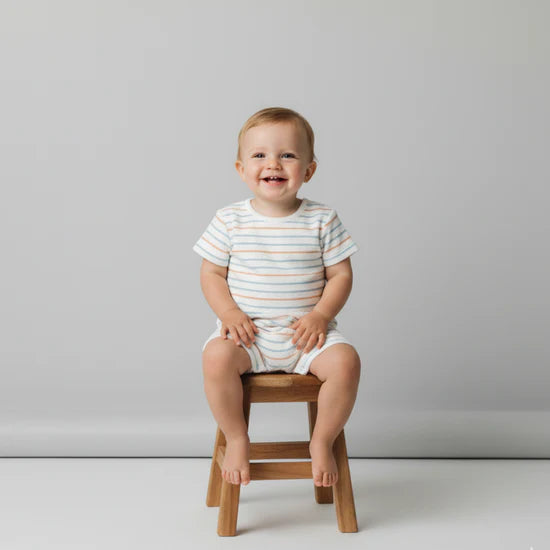Organic Short Romper / Cabana Stripes