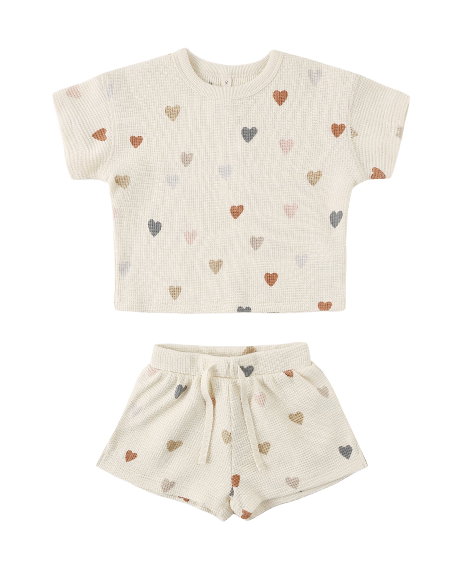 Quincy Mae Waffle Tee + Short Set / Confetti Hearts