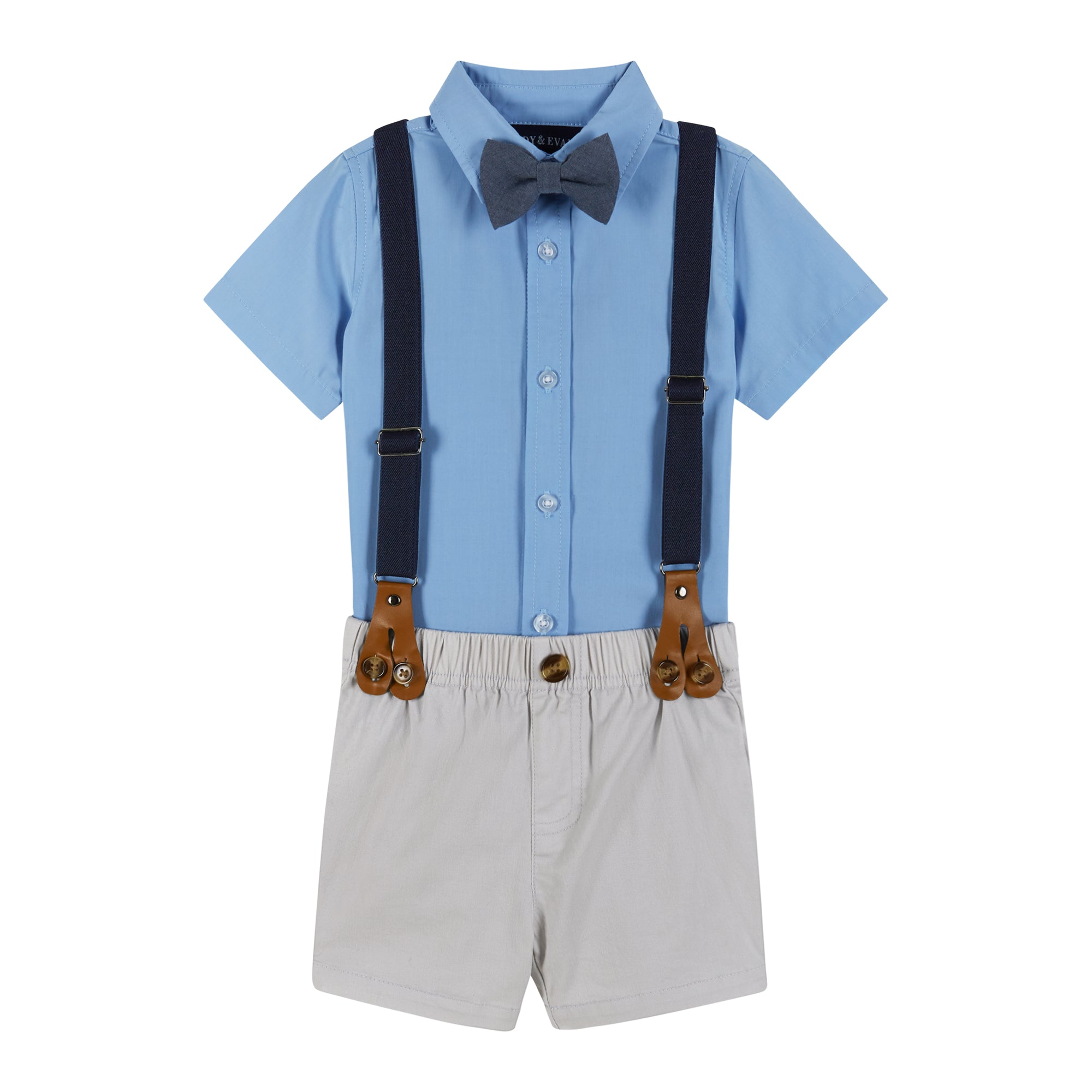 Blue Button Down Shirt, Shorts & Suspenders Set