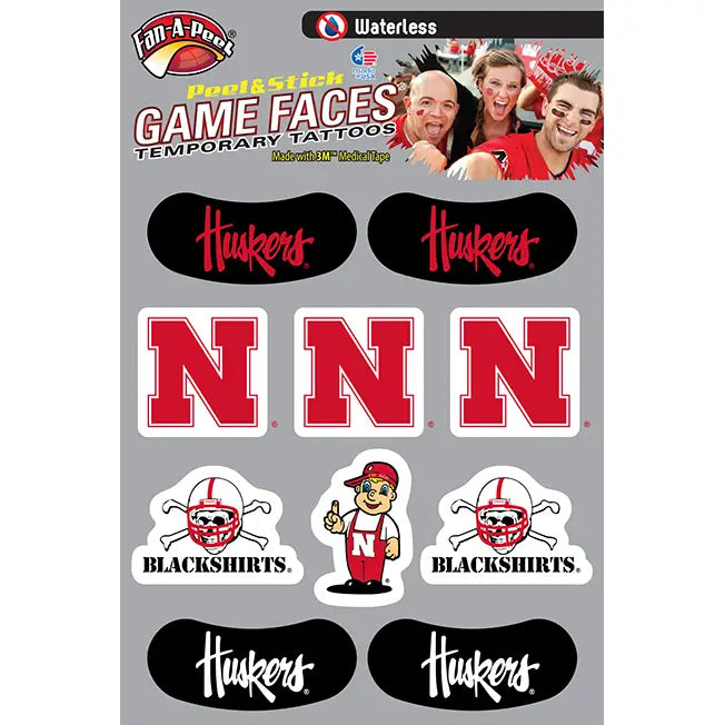 Nebraska Game Faces Waterless Peel & Stick Tattoos