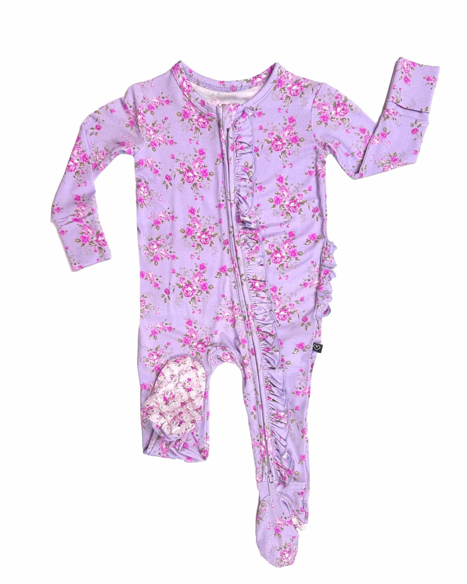 Lev Baby Ruffled Zippered Footie / Sylvie Purple w/ Pink Floral