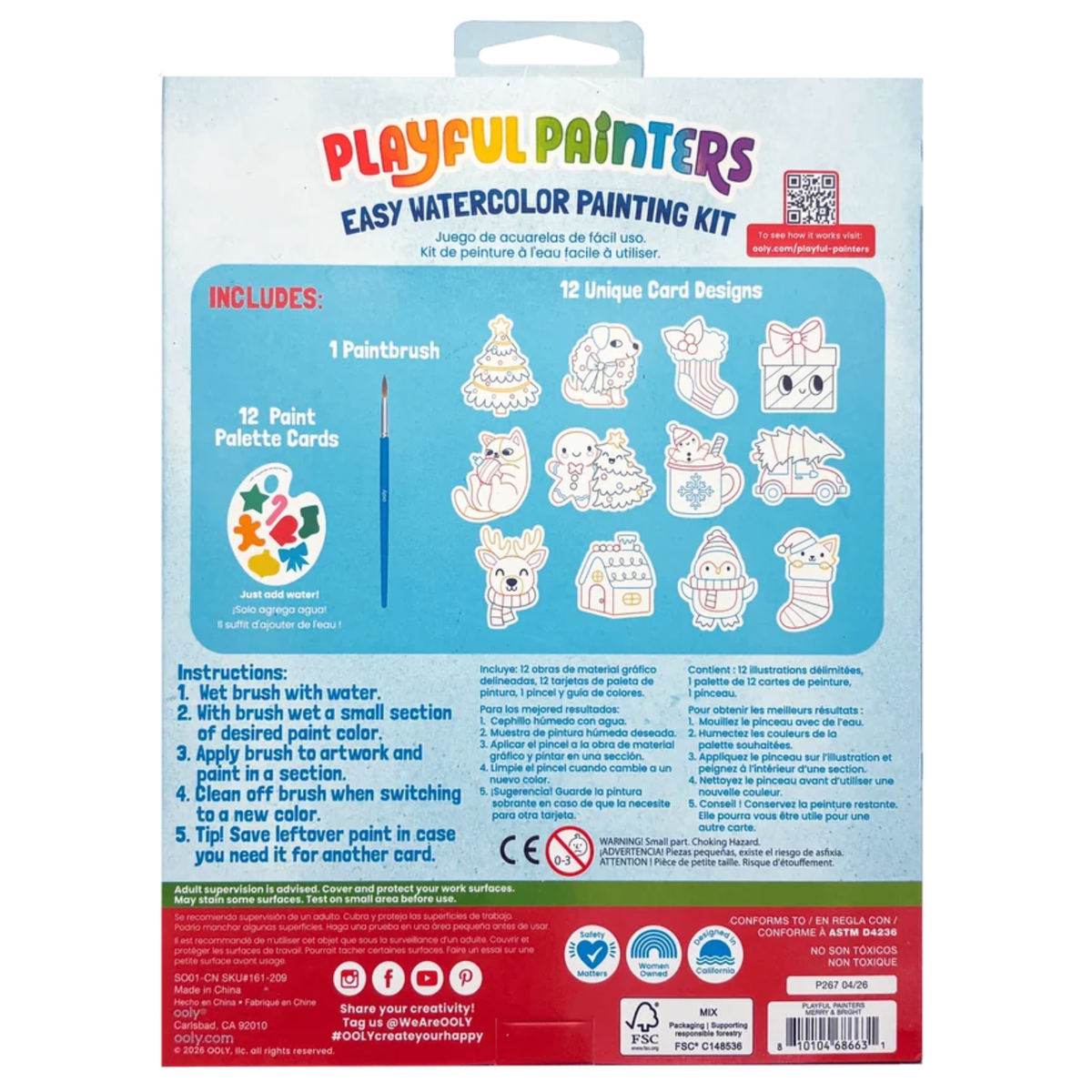 Ooly Playful Painters: Easy Watercolor Painting Kit - Merry & Bright