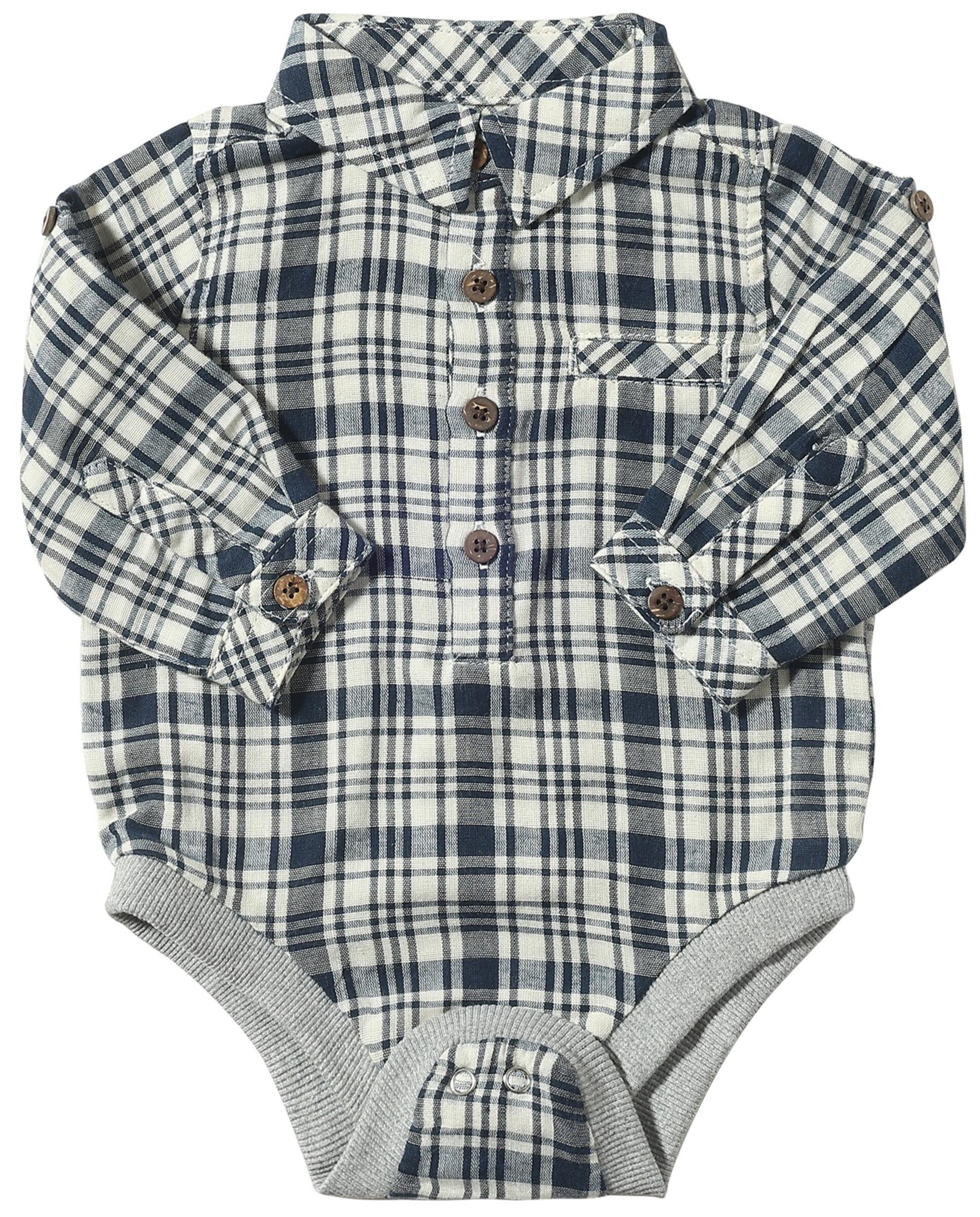 Me & Henry Jasper Woven Onesie / Navy & White Plaid