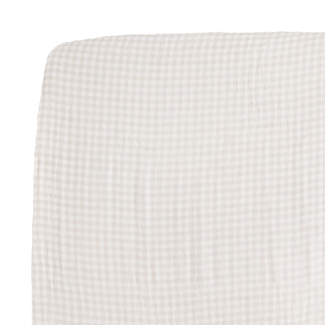 Little Unicorn Cotton Muslin Crib Sheet / Tan Gingham