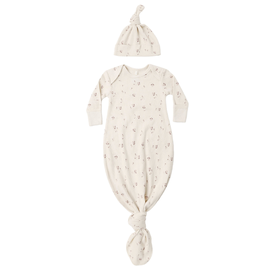 Quincy Mae Knotted Baby Gown & Hat Set / Fall Ditsy