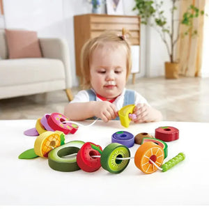 Hape Caterpillar Fruit Feast Threading Toy Set