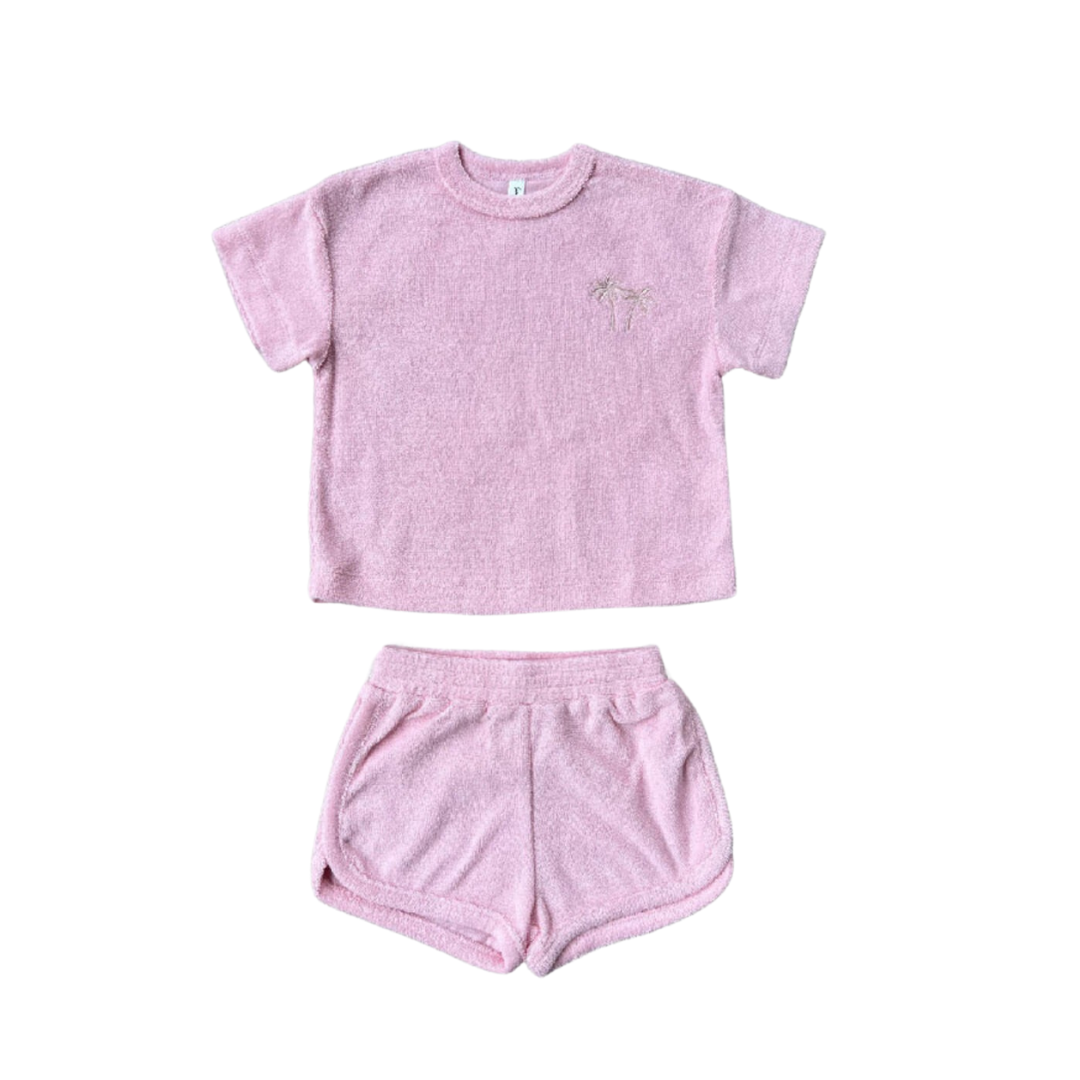 Babysprouts Shortsleeve Cotton Terry Set / Pink Palm Tree