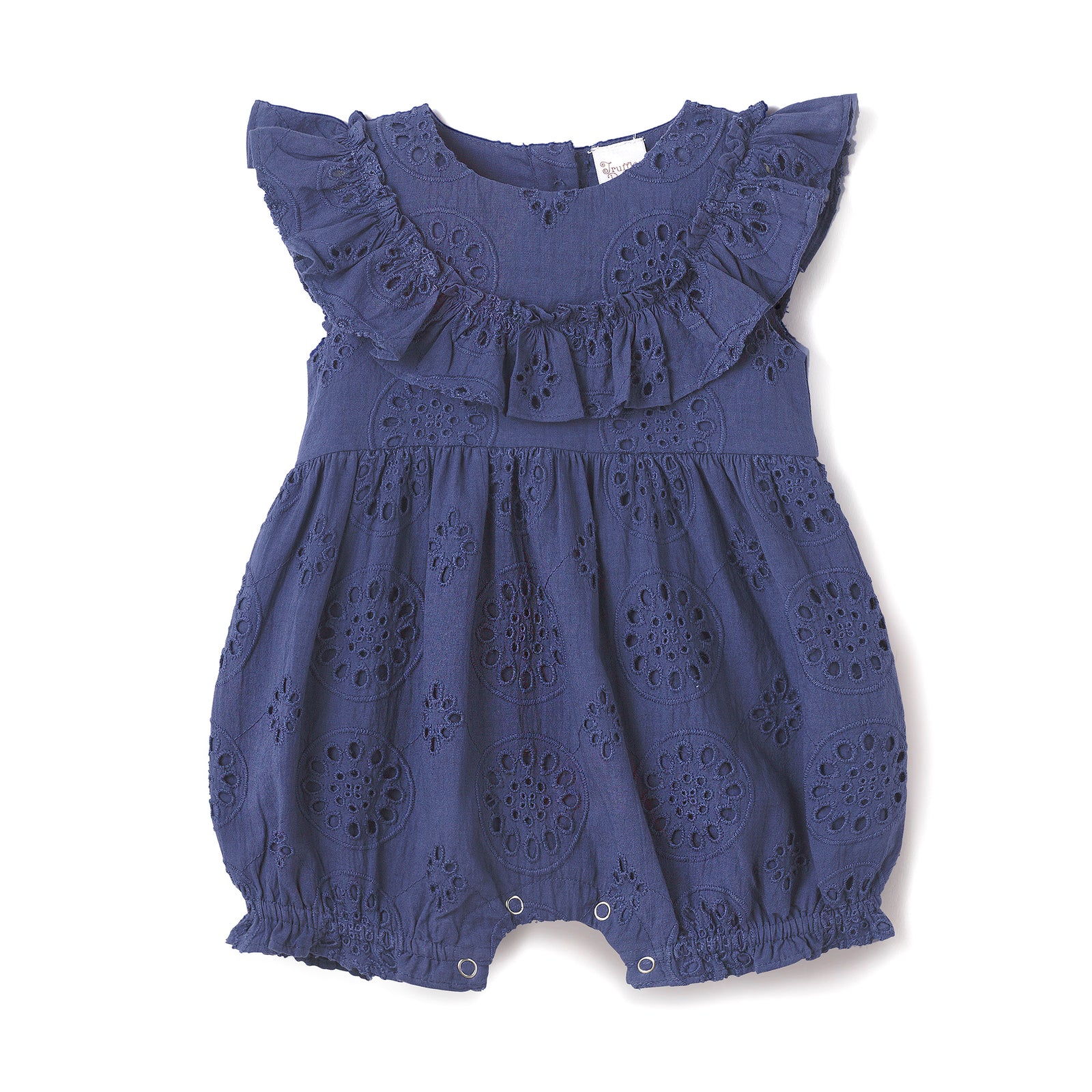 Estelle Blue Eyelet Ruffle Sleeve Bubble Romper