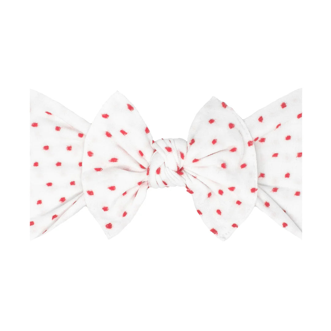 Patterned Shabby Knot Headband / White & Red Dot