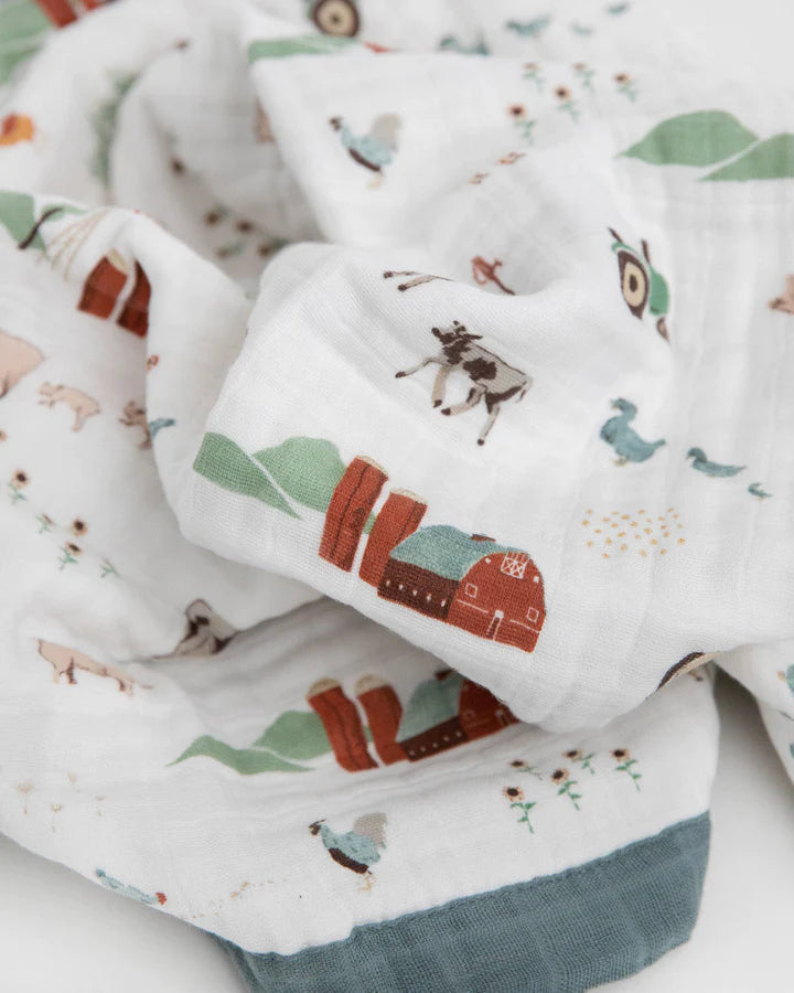 Little Unicorn Cotton Muslin Baby Quilt (30"x40") / Farmyard