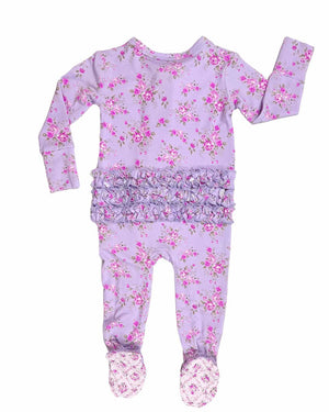 Lev Baby Ruffled Zippered Footie / Sylvie Purple w/ Pink Floral